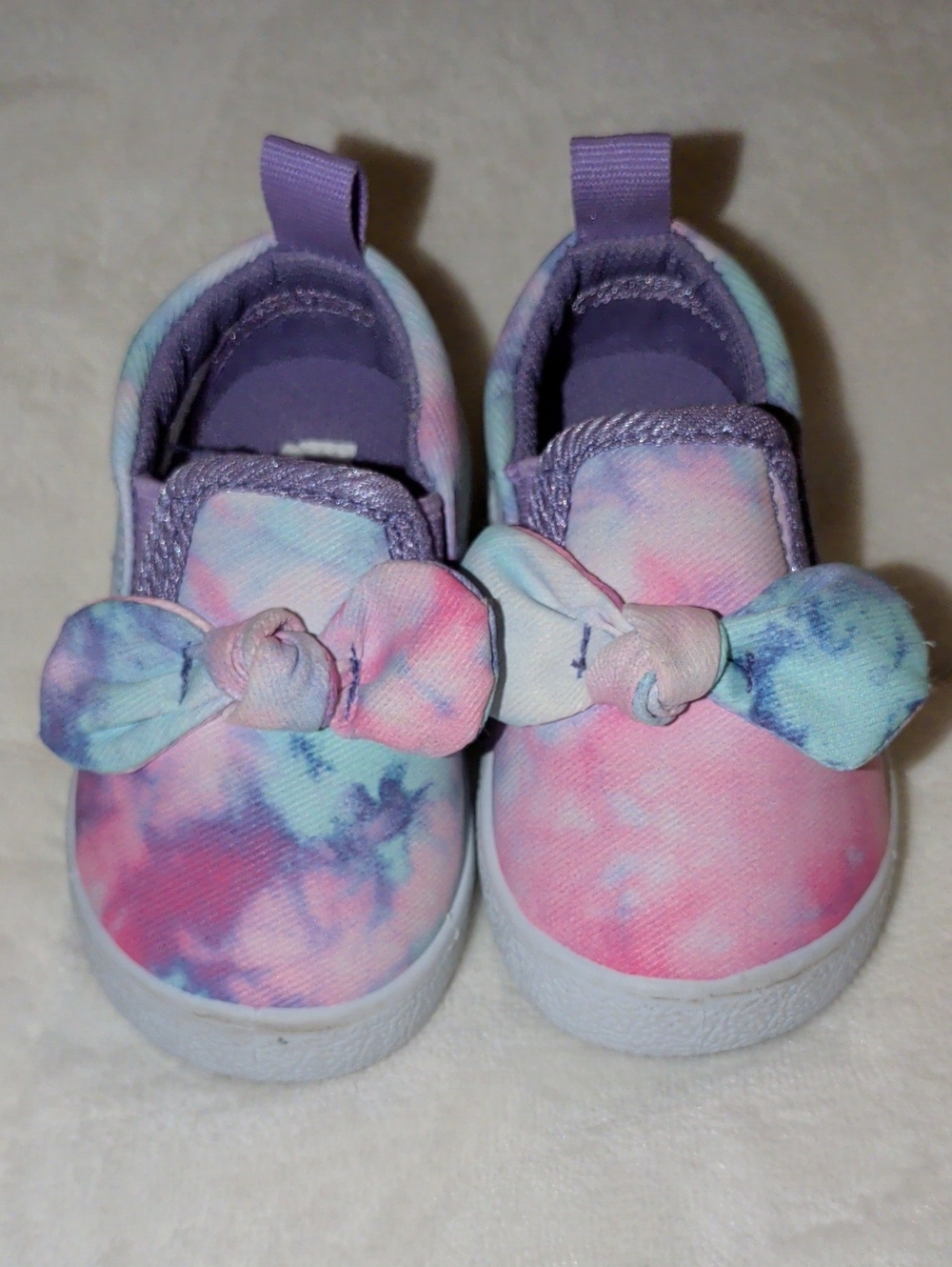 Laura Ashley Pastel Tie-Dye Pink Purple Blue Slip-On Baby Shoes with Bow
